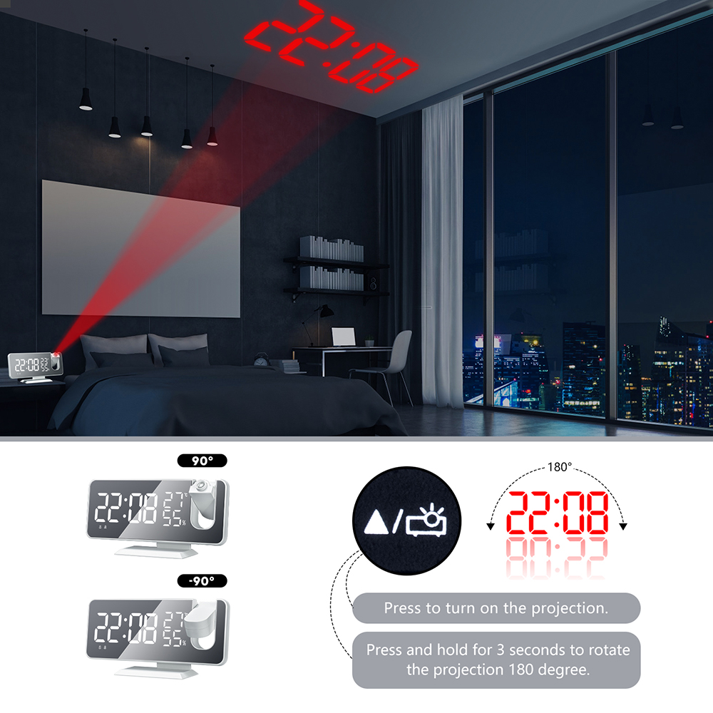 FM Radio LED Digital Smart Time Projector Alarm Clock