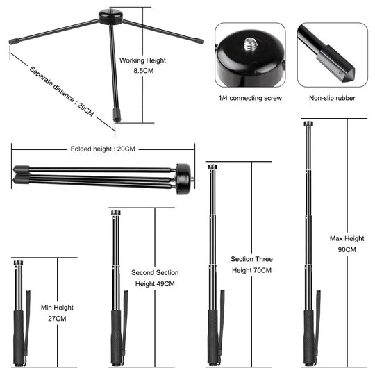 Metal Bracket Selfie Stick Bluetooth Set Ring Light with Gimbal Lilac Milo