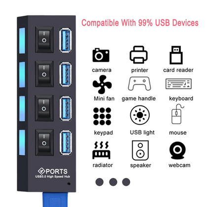 Hub USB Hub 3.0 répartiteur multi-USB 4/7 ports, extenseur multiple