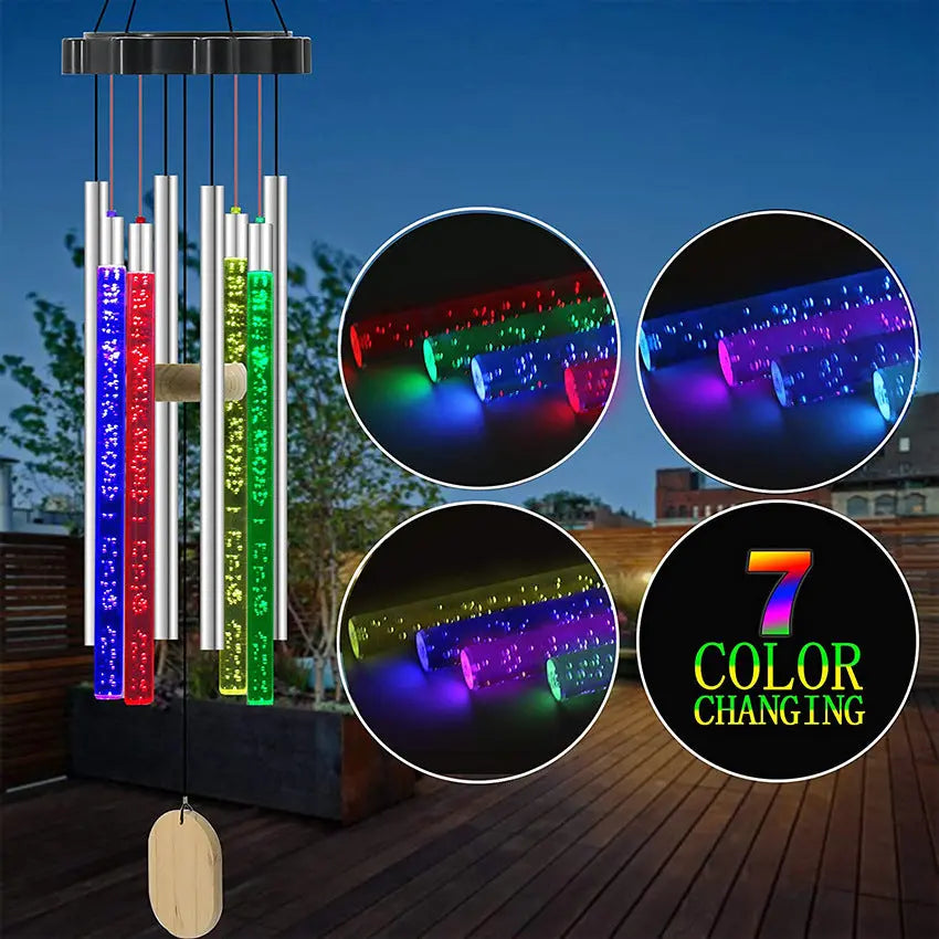 Solar Powered Musical Wind Chime Colorful Bubble Column Garden Decor - Shakefav.com