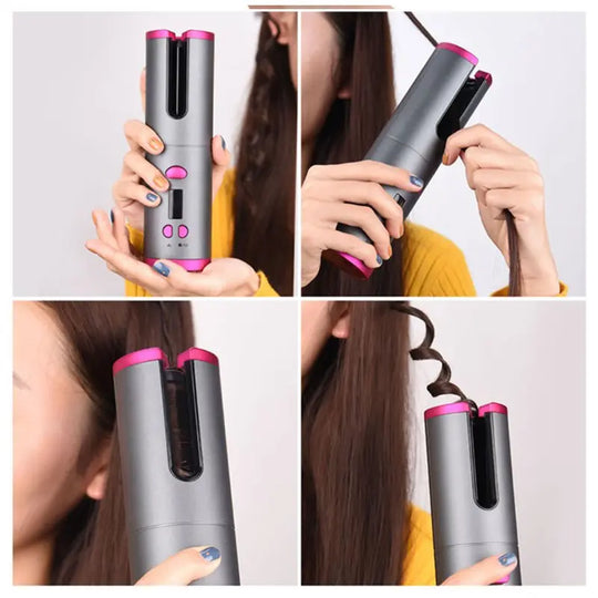 Cordless Rechargeable Auto Rotating Hair Curler With LED Display - Shakefav.com