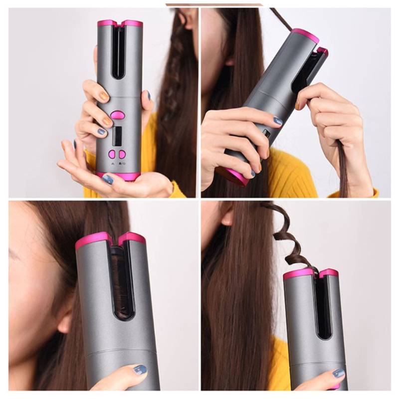 Cordless Rechargeable Auto Rotating Hair Curler With LED Display