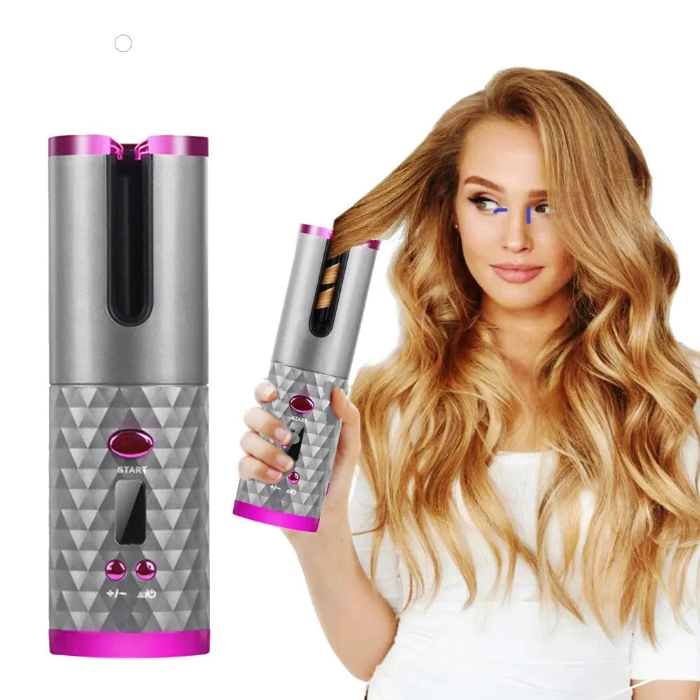 Cordless Rechargeable Auto Rotating Hair Curler With LED Display - Shakefav.com