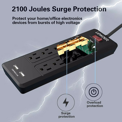 8 prises secteur et 2 ports de chargement USB multiprise