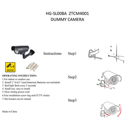 Caméra factice fausse caméra dôme de vidéosurveillance de sécurité avec rouge clignotant