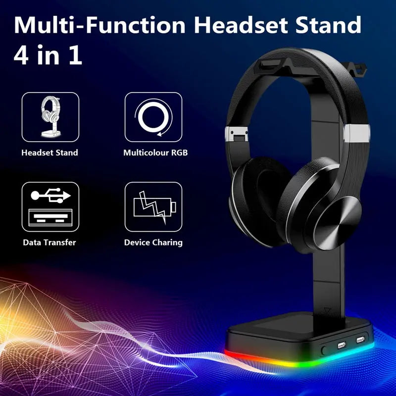 Desktop Gamer 2 In 1 RGB Headphone Stand Power Strip Maroon Asteria