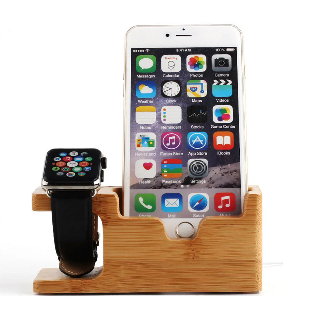 2 in 1 Bamboo Wood Charging Station Stand 3 USB for iPhone & - Shakefav.com