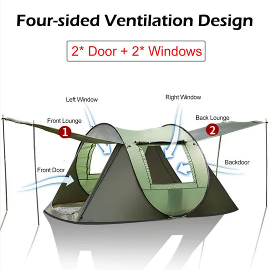 Large Capacity 4 to 5 Persons Automatic Pop Up Camping Tent - Shakefav.com