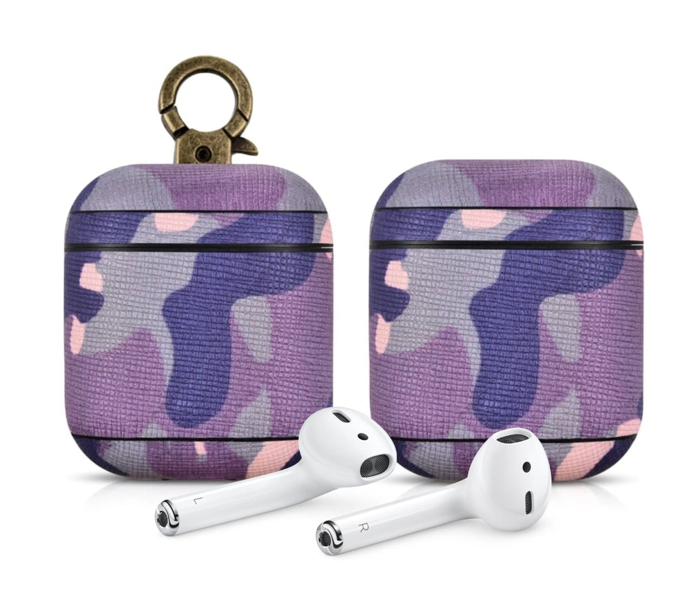 Camo Purple Premium Leather AirPods 1 & 2 Case - Shakefav.com