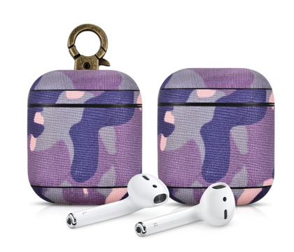 Étui AirPods 1 et 2 en cuir premium violet camouflage 