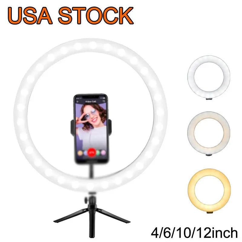 12"Ring Light LED Desktop Selfie USB LEDs Desk Camera Ringlights 3 - Shakefav.com