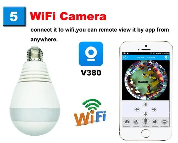 Panoramic Camera Bulb Light Wireless IP Camera Wi-fi FishEye HD 960p - Shakefav.com