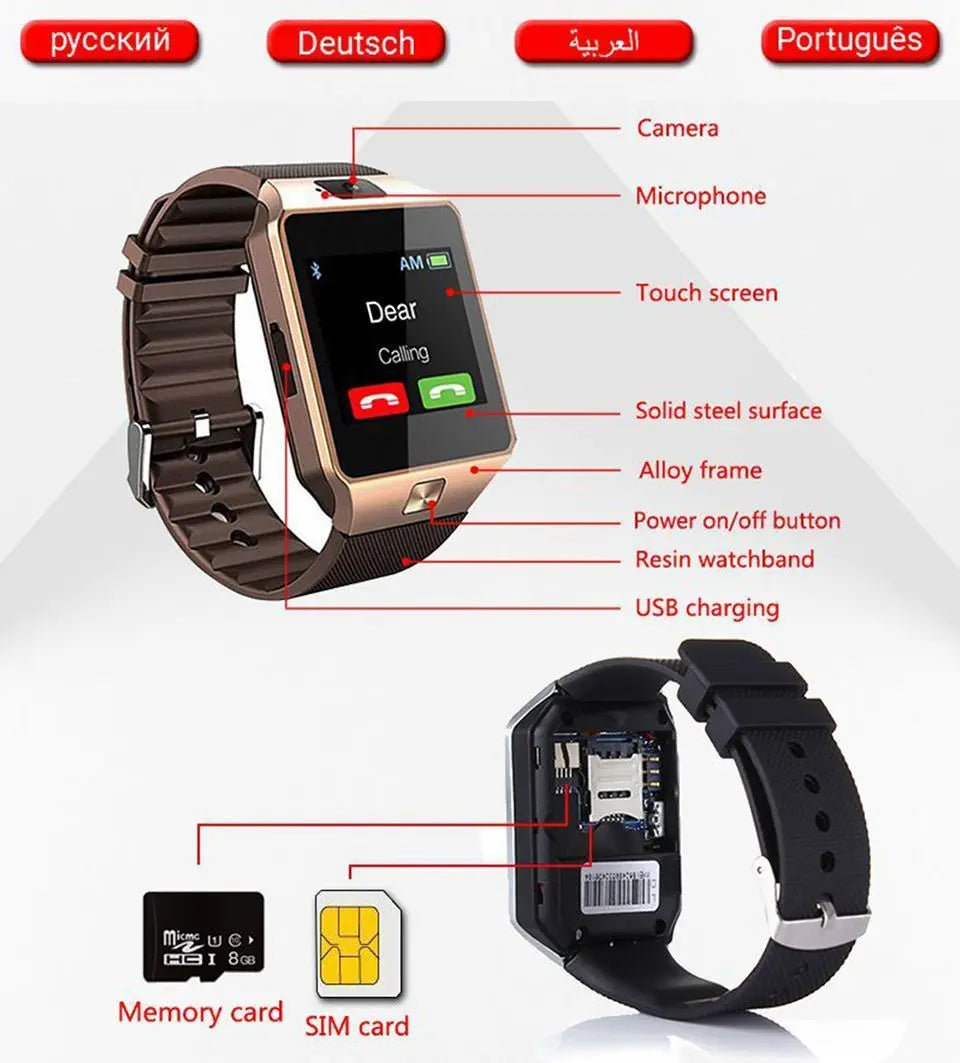 Bluetooth android smart watch with Camera Clock SIM TF Slot smartwatch - Shakefav.com