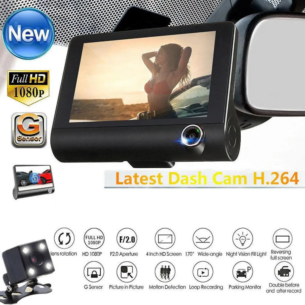 Car DVR 3 Cameras Lens 4.0 Inch Dash Camera Dual Lens With Rearview - Shakefav.com