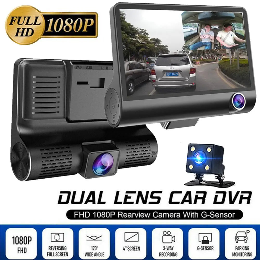 Car DVR 3 Cameras Lens 4.0 Inch Dash Camera Dual Lens With Rearview - Shakefav.com