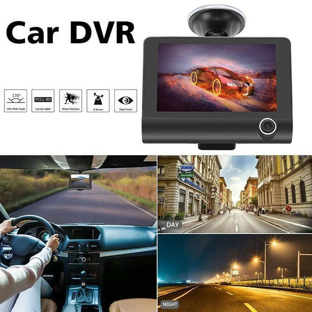 Car DVR 3 Cameras Lens 4.0 Inch Dash Camera Dual Lens With Rearview - Shakefav.com