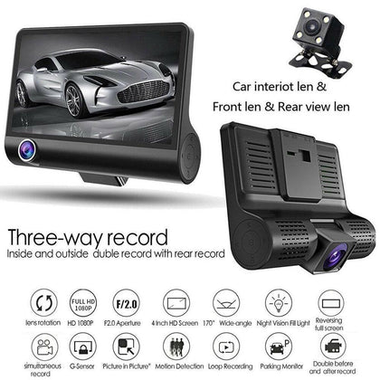 Car DVR 3 Cameras Lens 4.0 Inch Dash Camera Dual Lens With Rearview