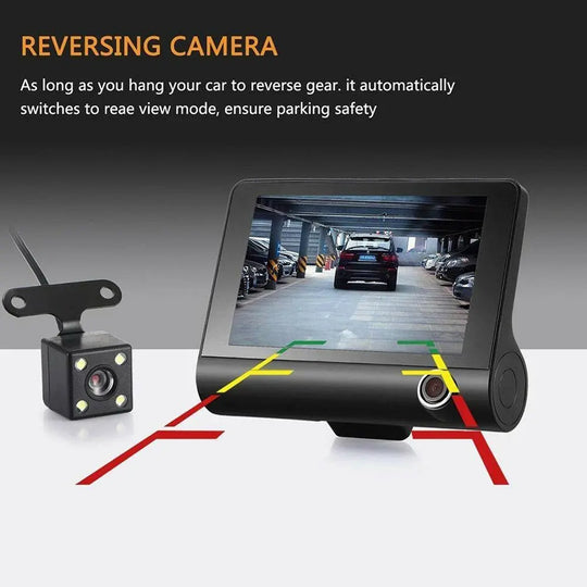 Car DVR 3 Cameras Lens 4.0 Inch Dash Camera Dual Lens With Rearview - Shakefav.com