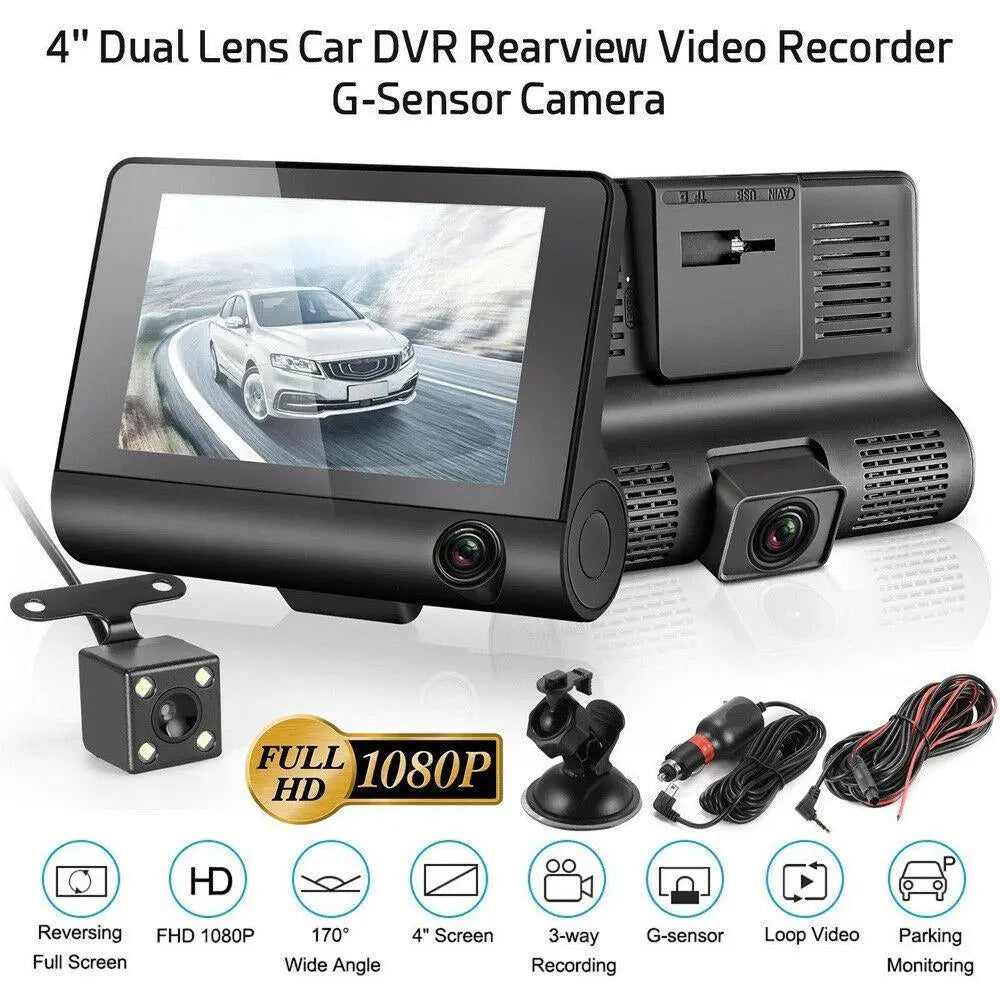 Car DVR 3 Cameras Lens 4.0 Inch Dash Camera Dual Lens With Rearview - Shakefav.com