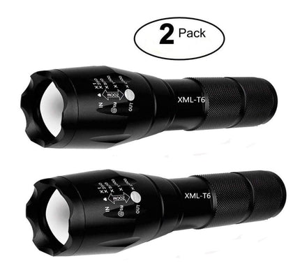 2 Pack Tactical Flashlight Torch, Military Grade 5 Modes XML T6 3000
