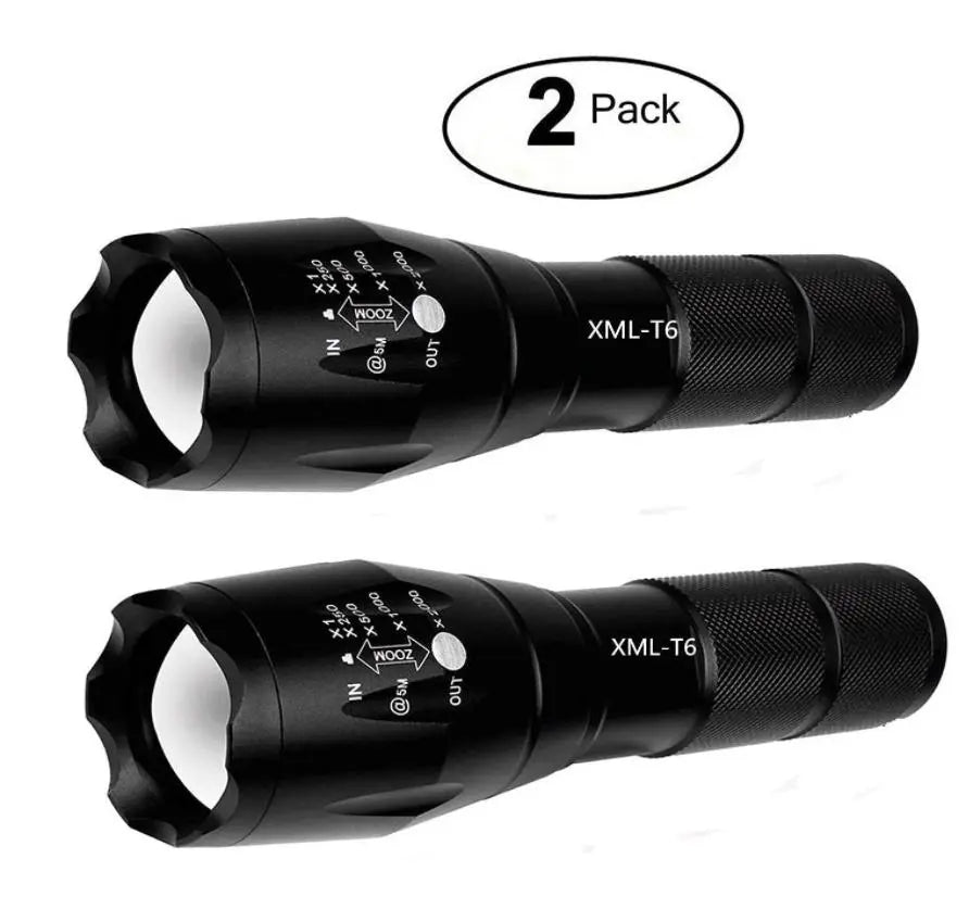 2 Pack Tactical Flashlight Torch, Military Grade 5 Modes XML T6 3000 - Shakefav.com